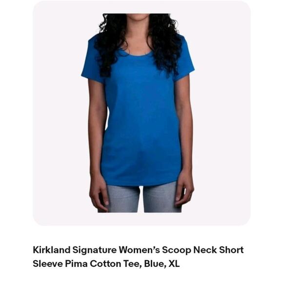Kirkland Signature Women’s Scoop Neck Short Sleeve Pima Cotton Tee, Blue, XXL - Picture 1 of 1